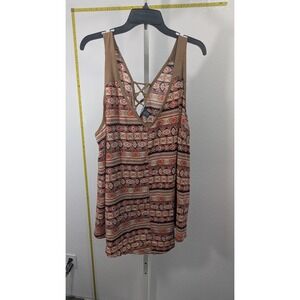 Belle Tweed Womens 3X Southwestern Tribal Print Tank Top Lace Up Back Orange Tan